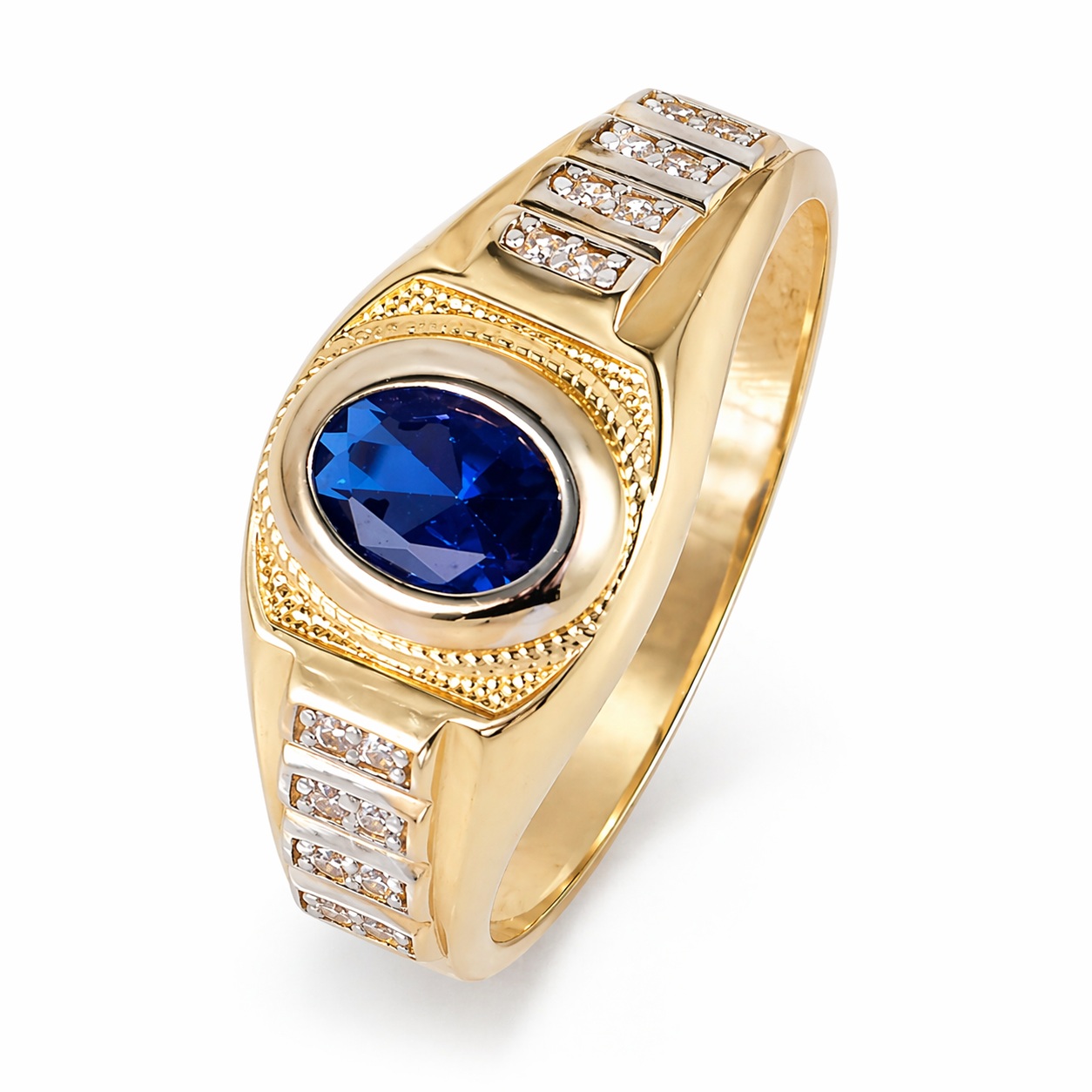 Inel aur 14K pavat cu piatra Zirconia albastra si pietre Zirconia albe Blue Sovereign Spark