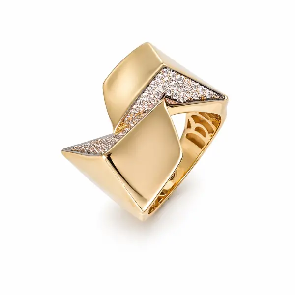 Inel aur 14K cu design geometric si pietre Zirconia albe Geometric Shine