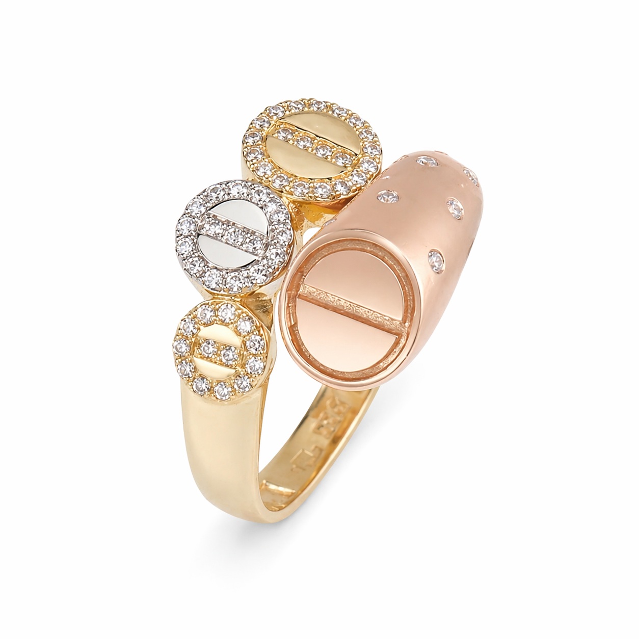 Inel aur 14K tricolor cu pietre Zirconia pavate Radiant Harmony
