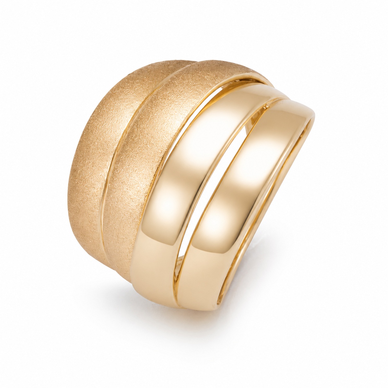 Inel aur 14K cu finisaj mat si lucios design dublu Harmony Shine