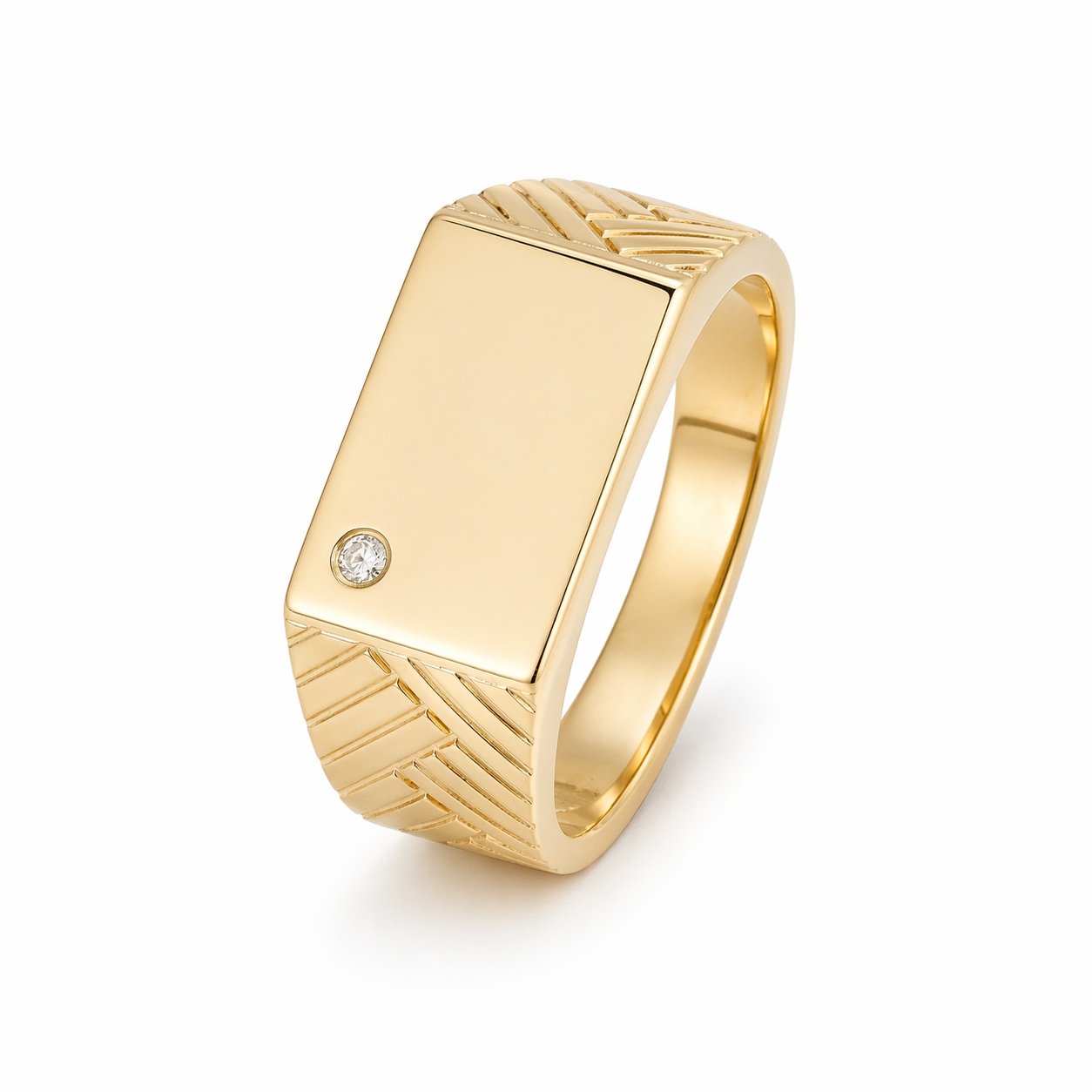 Inel aur 14K cu piatra Zirconia alba si design geometric texturat Golden Edge
