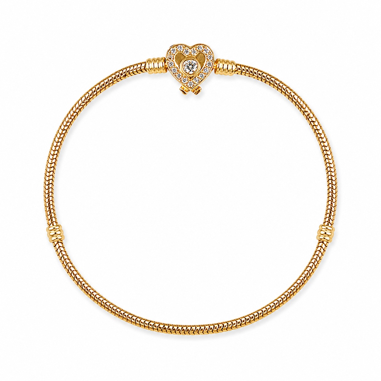 Bratara aur 14K cu zale plate si inchizatoare in forma de inima cu Zirconia Heart Lock Glow