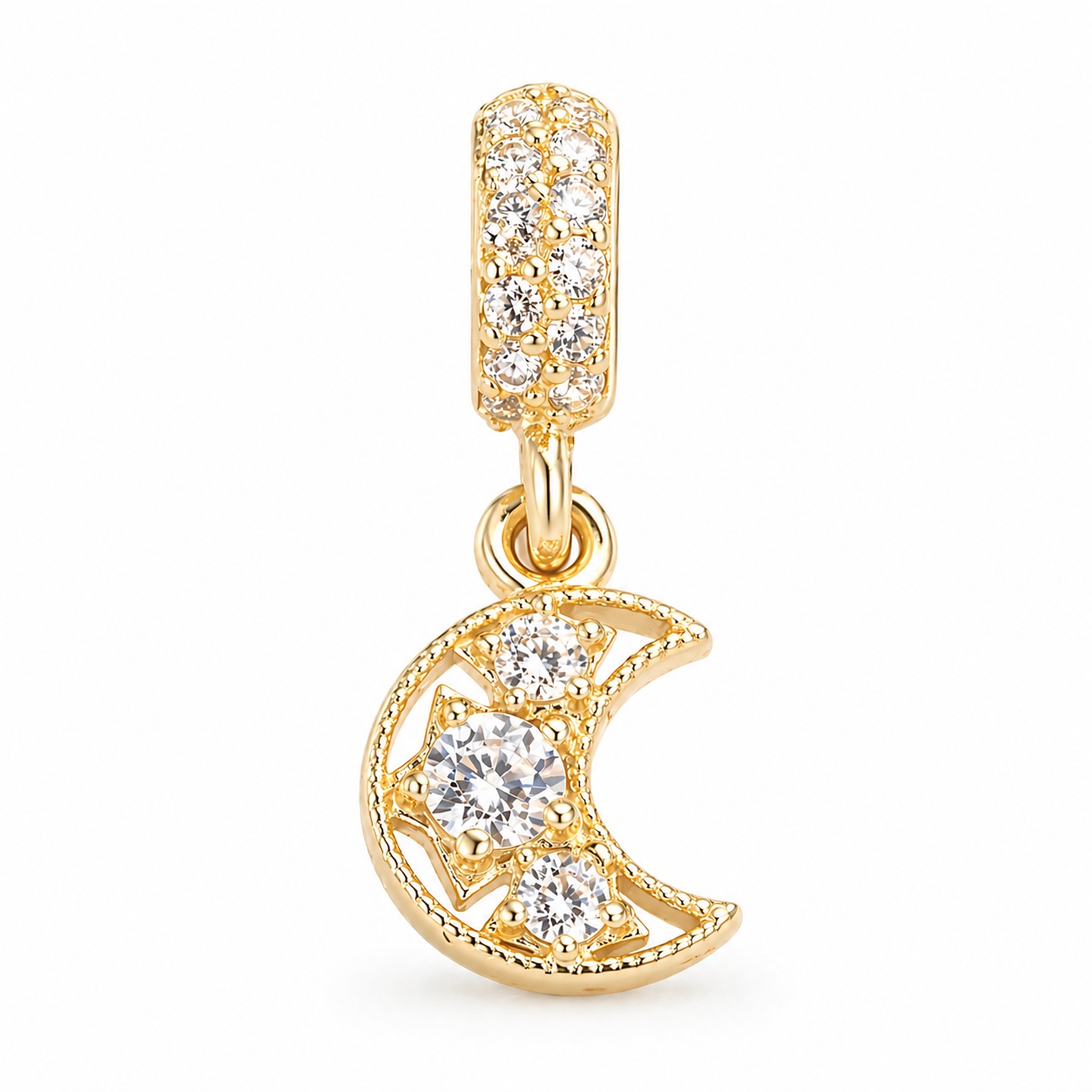 Charm aur 14k semiluna cu stele si pietre Zirconia Stardust Moon