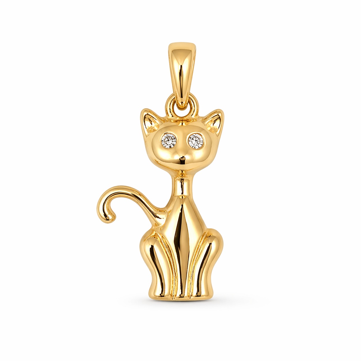 Pandantiv aur 14K pisica cu ochi din pietre Zirconia Golden Cat Charm
