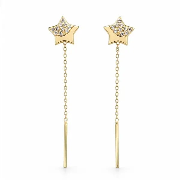 Cercei de aur 14k tip fir cu stelute si pietre Zirconia Star Glow