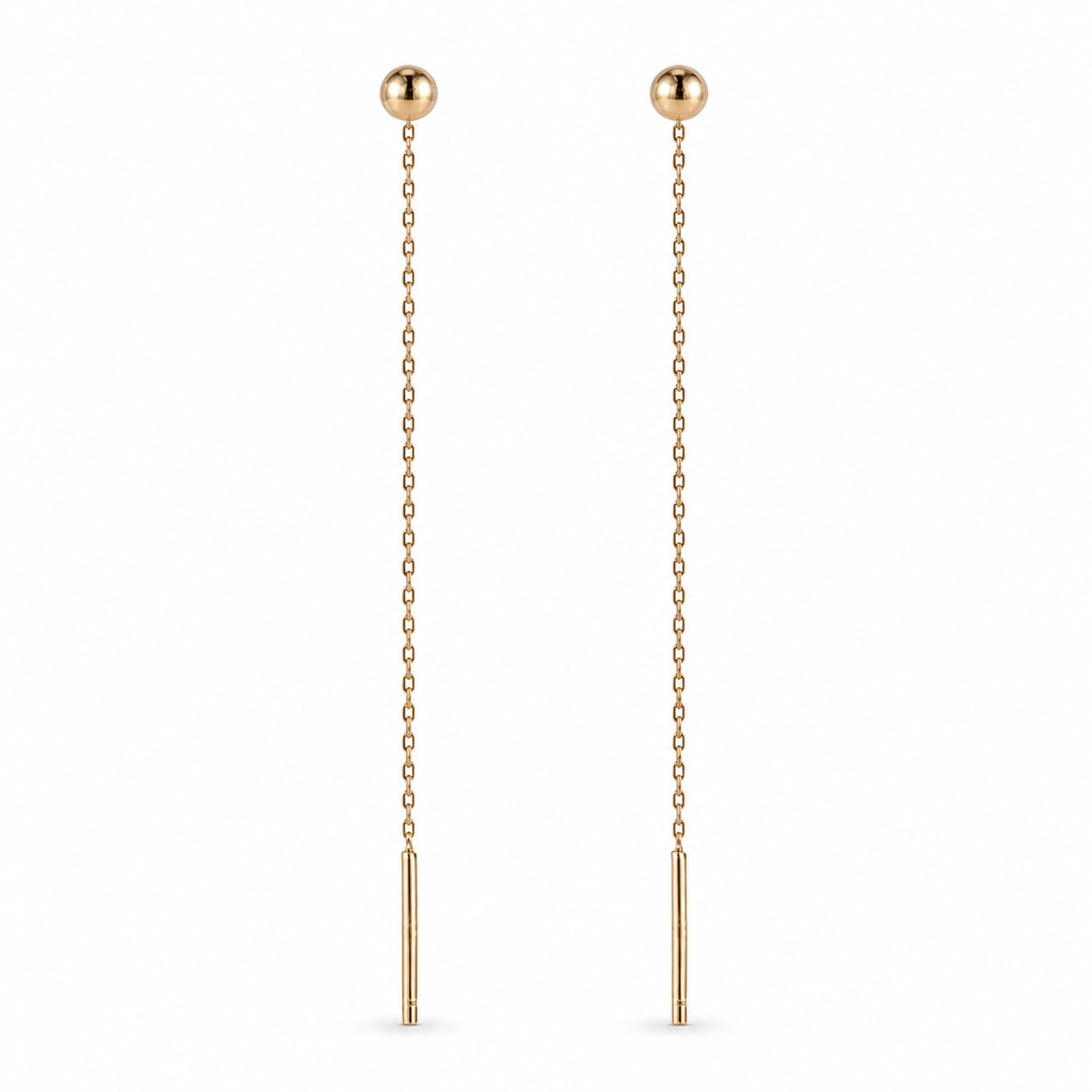 Cercei de aur 14k tip fir cu bila si lant fin Golden Sphere Flow