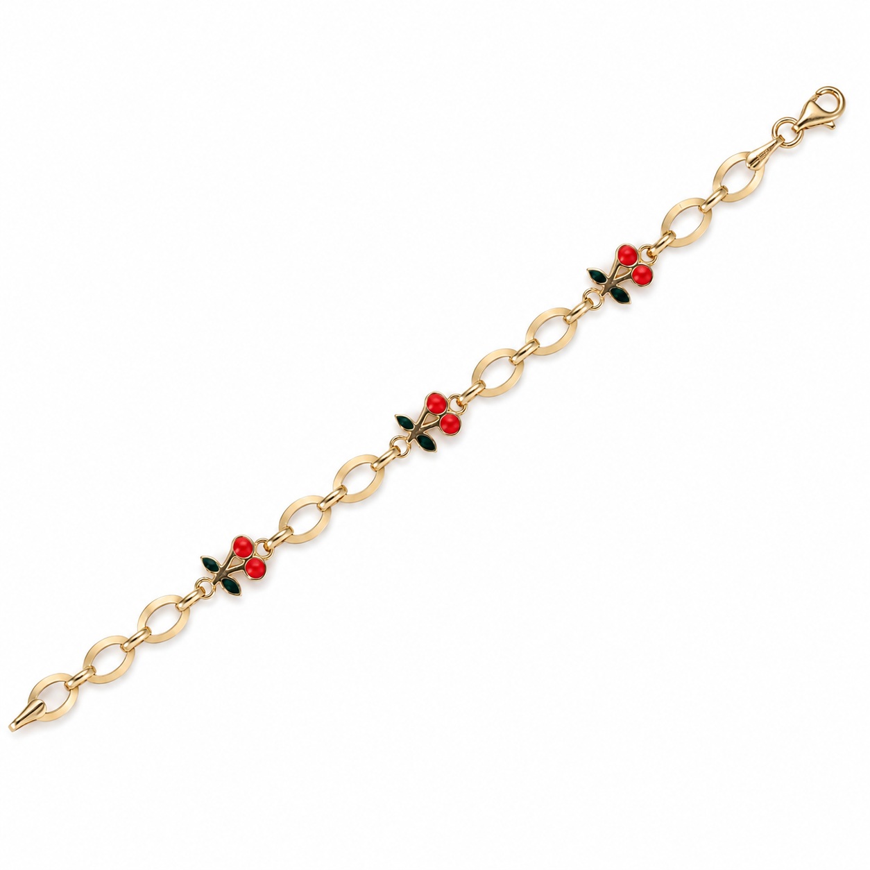 Bratara aur 14K cu zale ovale si cirese Cherry Joy