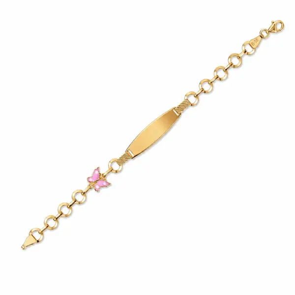 Bratara aur 14K cu placuta si fluturas roz Pink Butterfly Joy