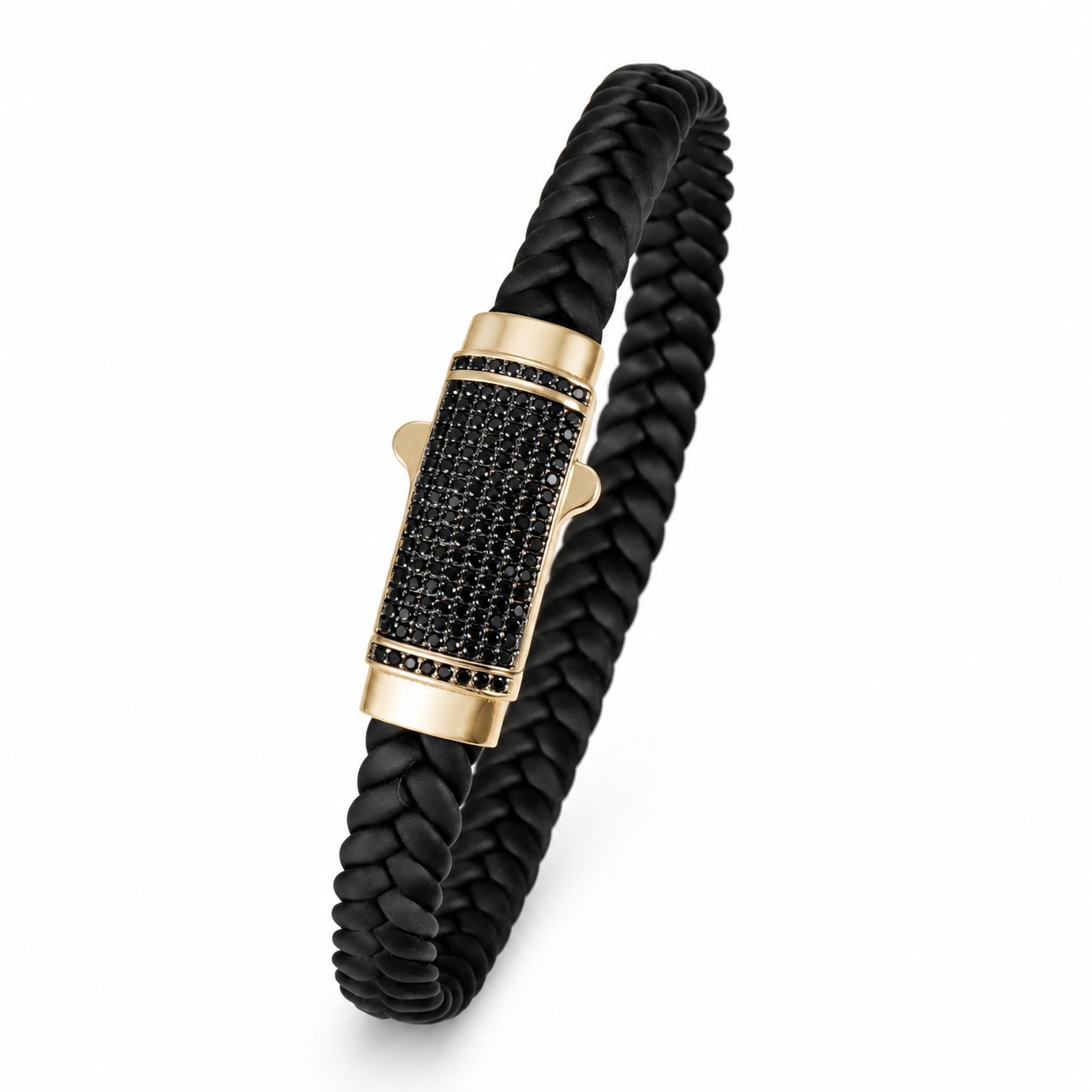 Bratara aur 14K cu silicon negru si pietre Zirconia negre Noir Command