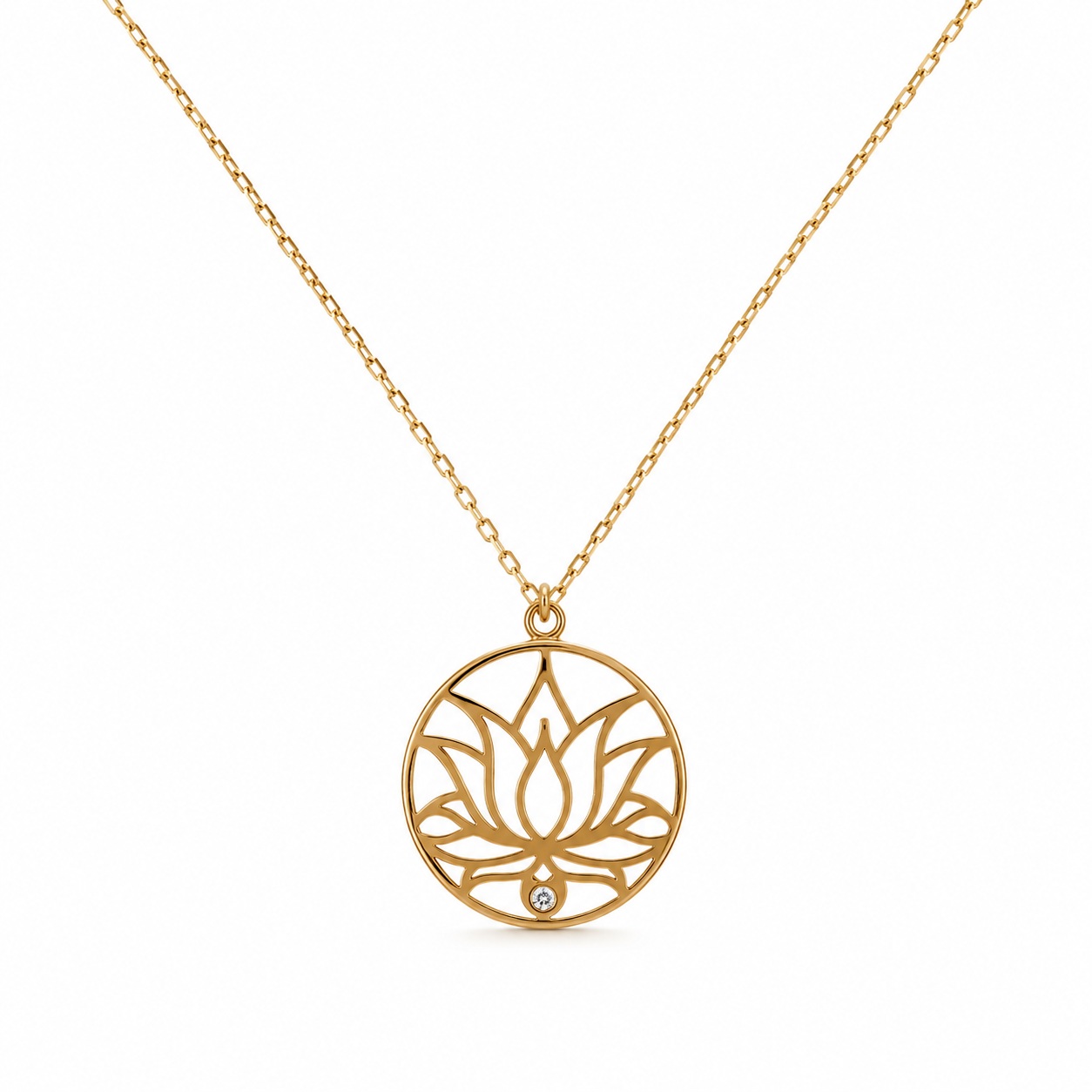 Colier aur 14k cu pandantiv perforat model nufar si piatra Zirconia Lotus Glow