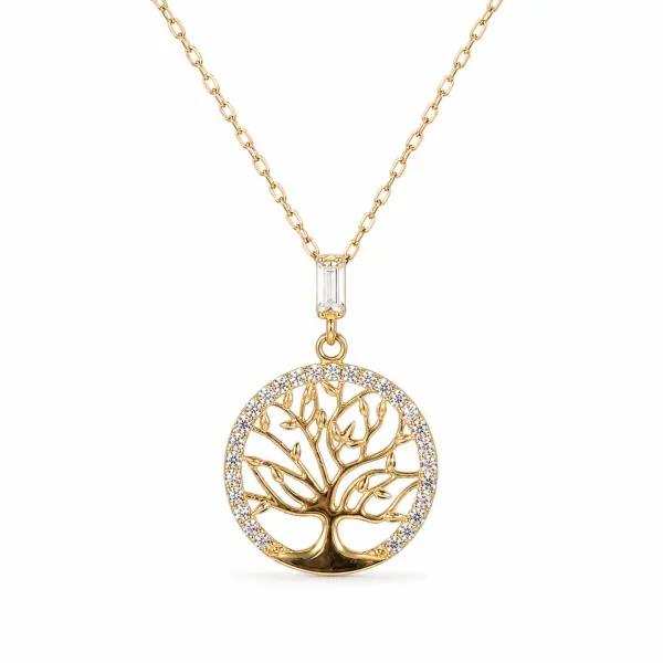 Colier aur 14k cu pandantiv Copacul Vietii si halo de pietre Zirconia Eden Halo