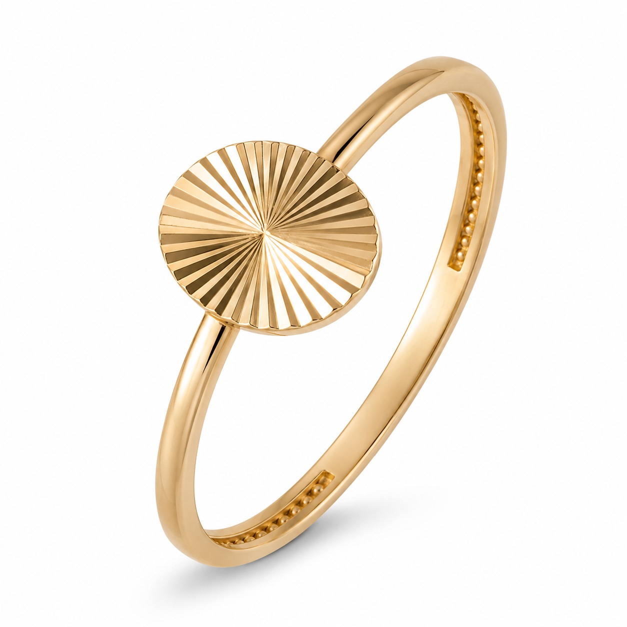 Inel aur 14K subtire cu oval texturat Solar Oval