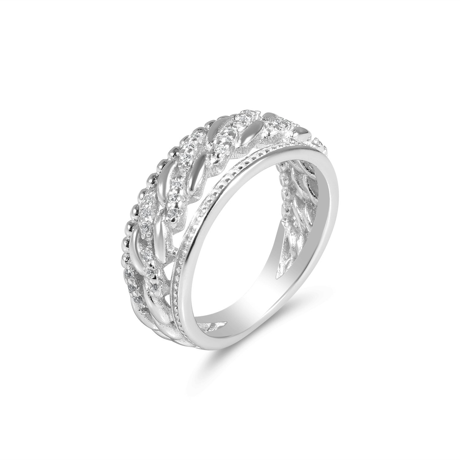 Inel argint cu model impletit si pietre Zirconia Silver Weave Glow