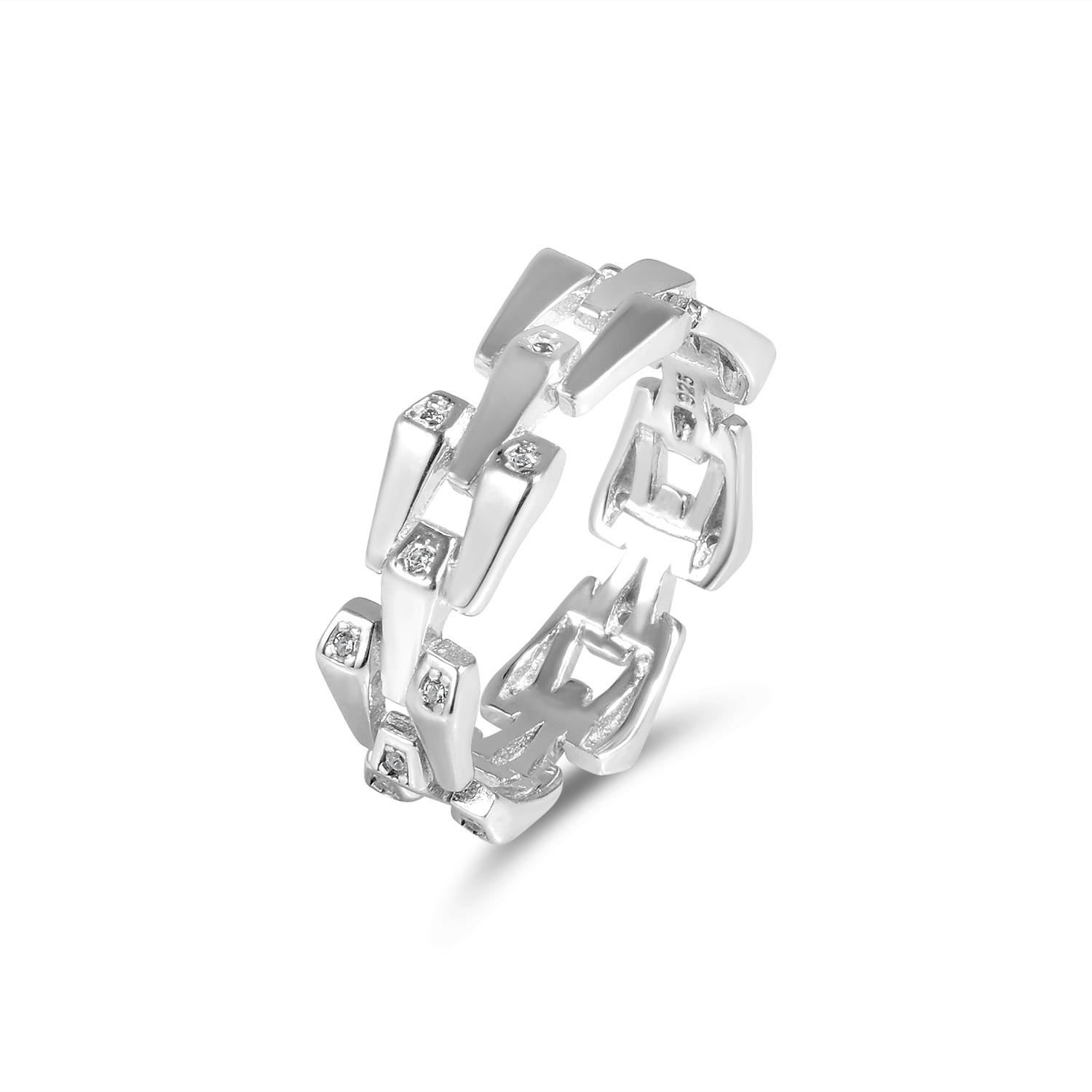 Inel argint cu model de zale si pietre Zirconia Chain Spark Luxe