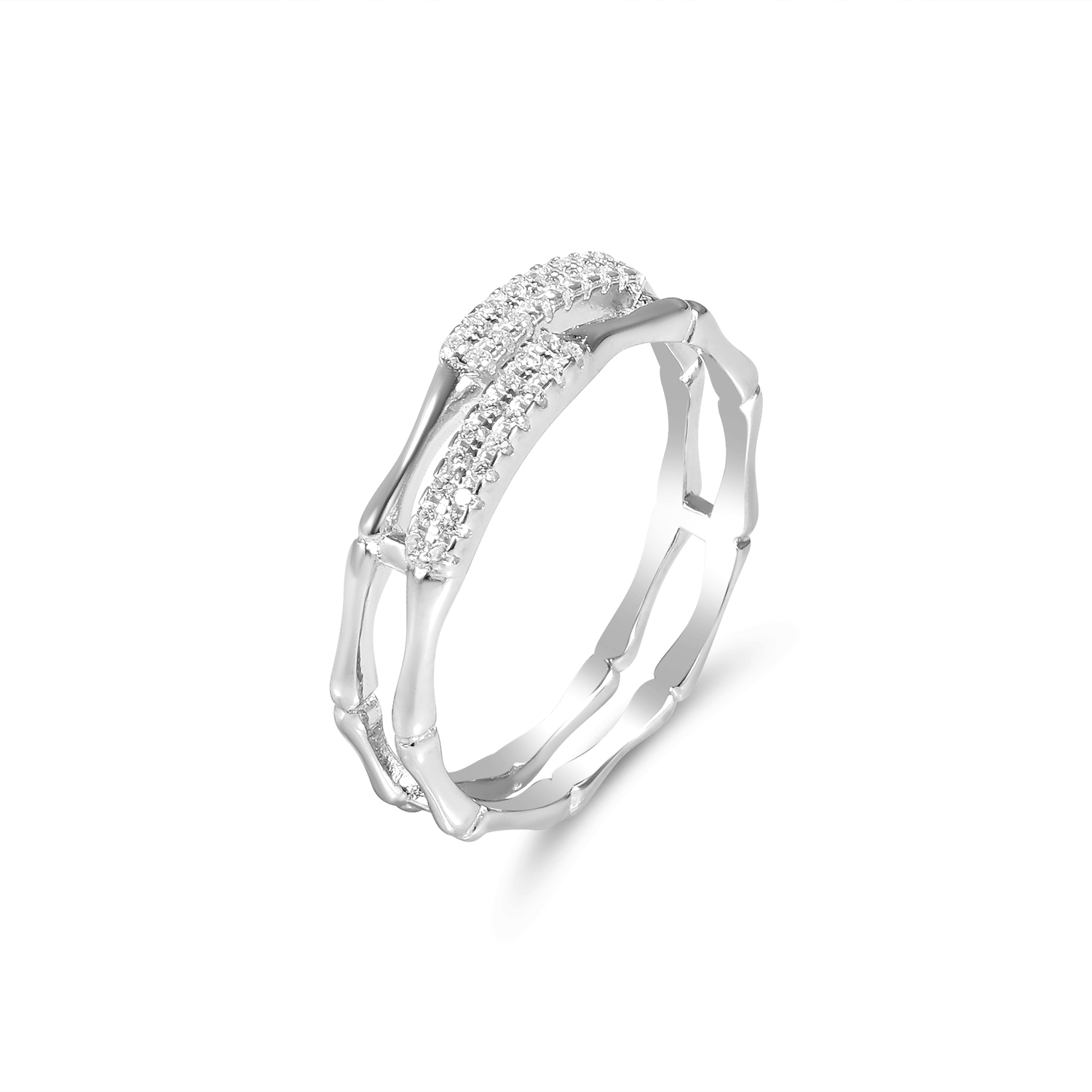 Inel argint cu dreptunghiuri pavate si pietre Zirconia Silver Geometric Spark