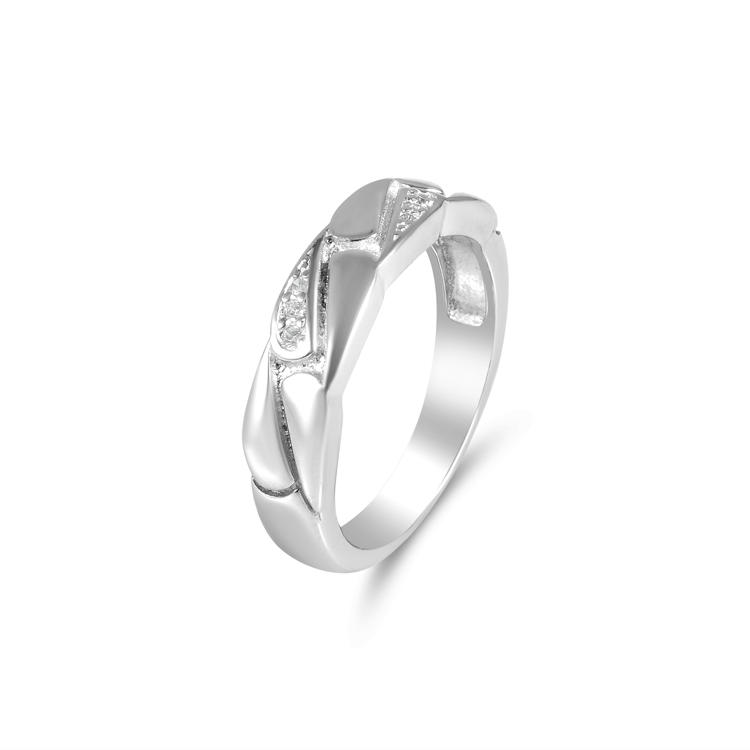 Inel argint cu model diagonal si pietre Zirconia Silver Diagonal Glow