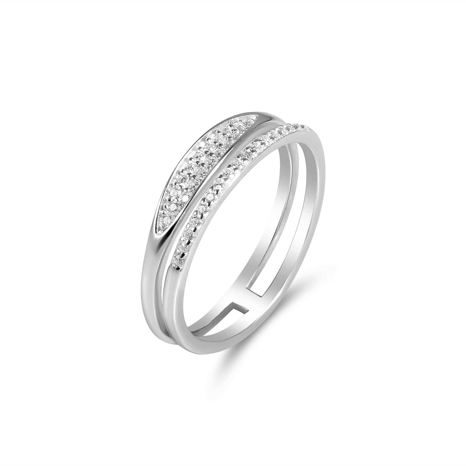 Inel argint cu banda ovala pavata si pietre zirconia Silver Oval Beam
