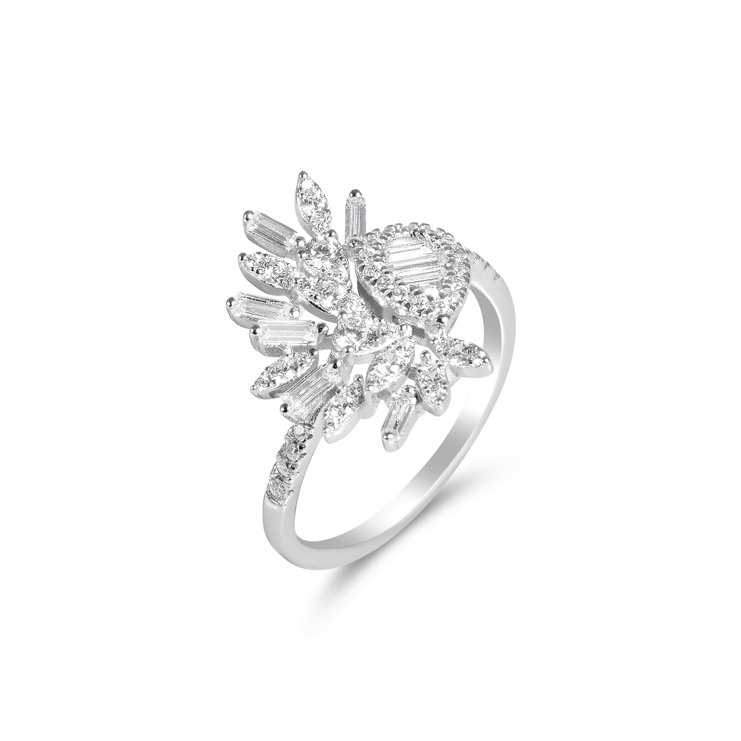 Inel argint cu design floral si pietre Zirconia Silver Blossom Radiance
