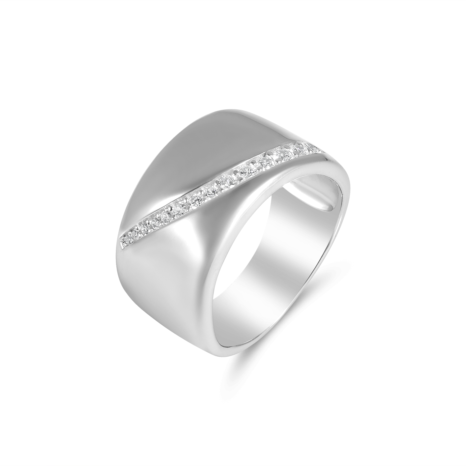 Inel argint lat cu pietre zirconia Crystal Curved Shine