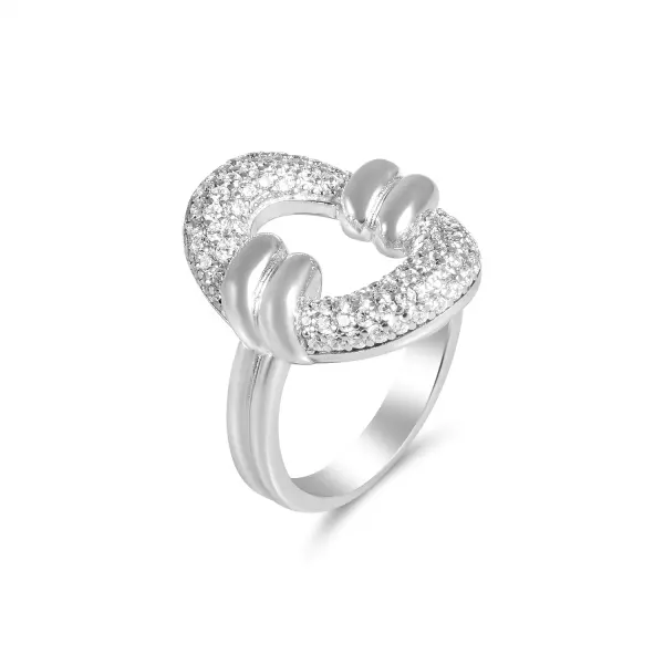 Inel argint cu design oval si pietre Zirconia Crystal Loop