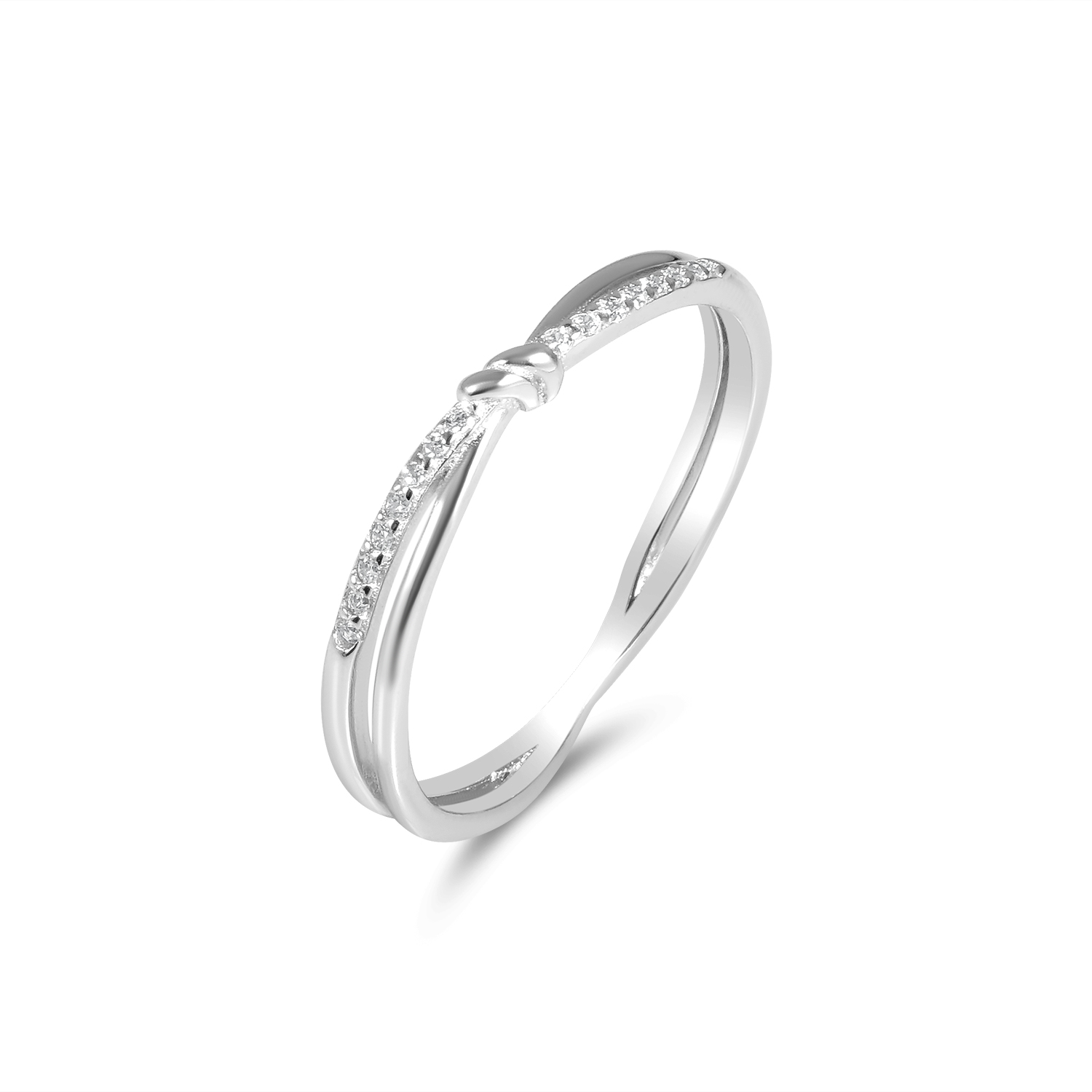 Inel argint cu model impletit si pietre Zirconia Twisted Glow