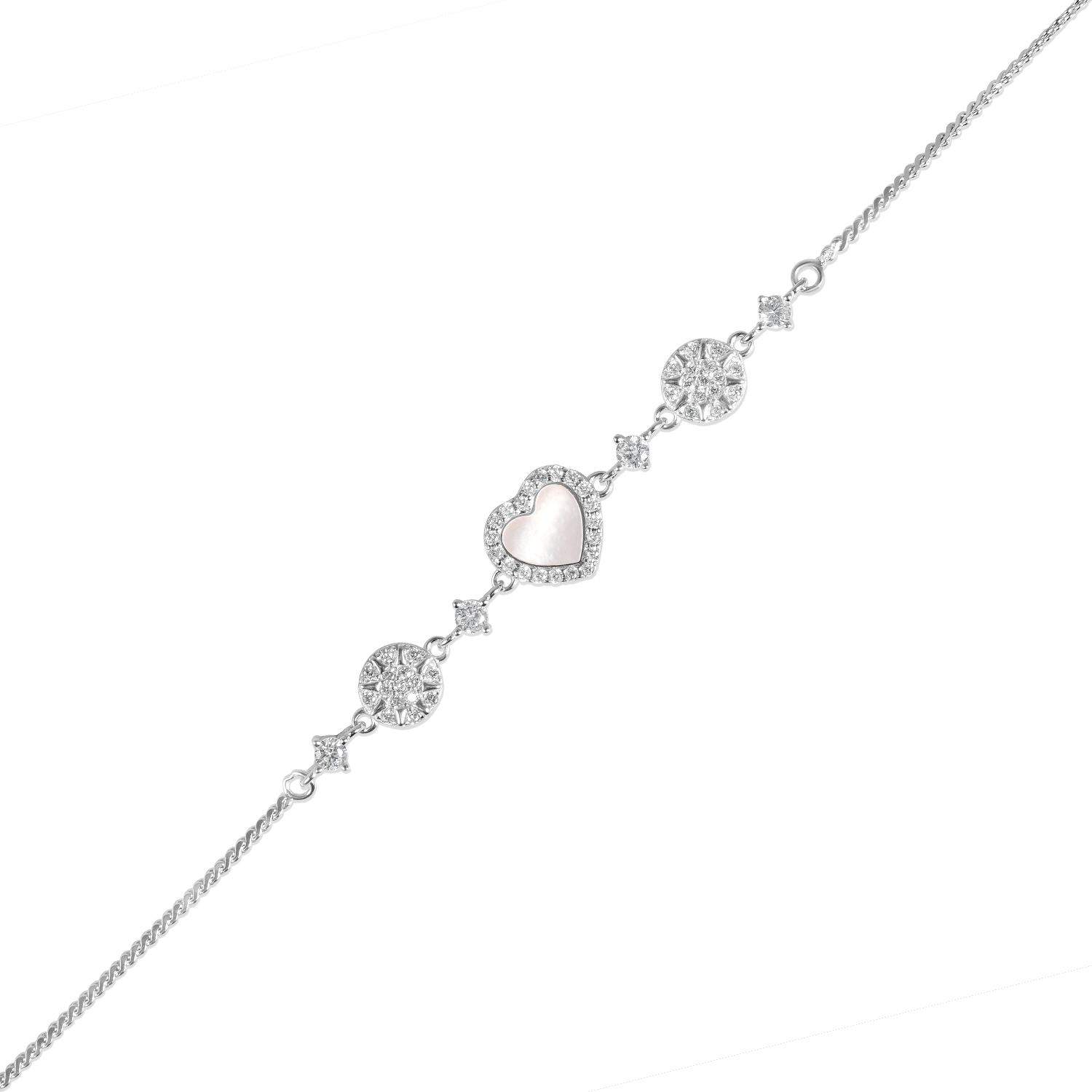 Bratara argint cu inima si cercuri si pietre Zirconia Silver Heart Circles