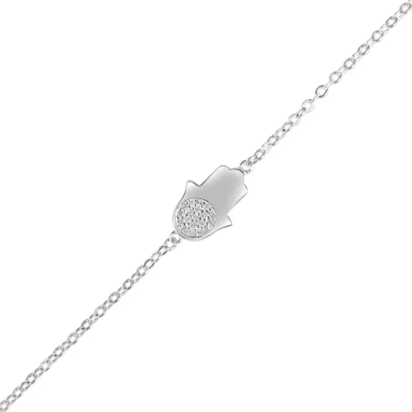 Bratara argint cu talisman Hamsa si pietre zirconia Silver Hamsa Light