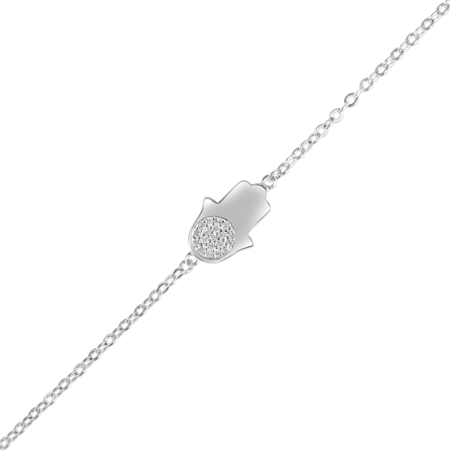 Bratara argint cu talisman Hamsa si pietre zirconia Silver Hamsa Light