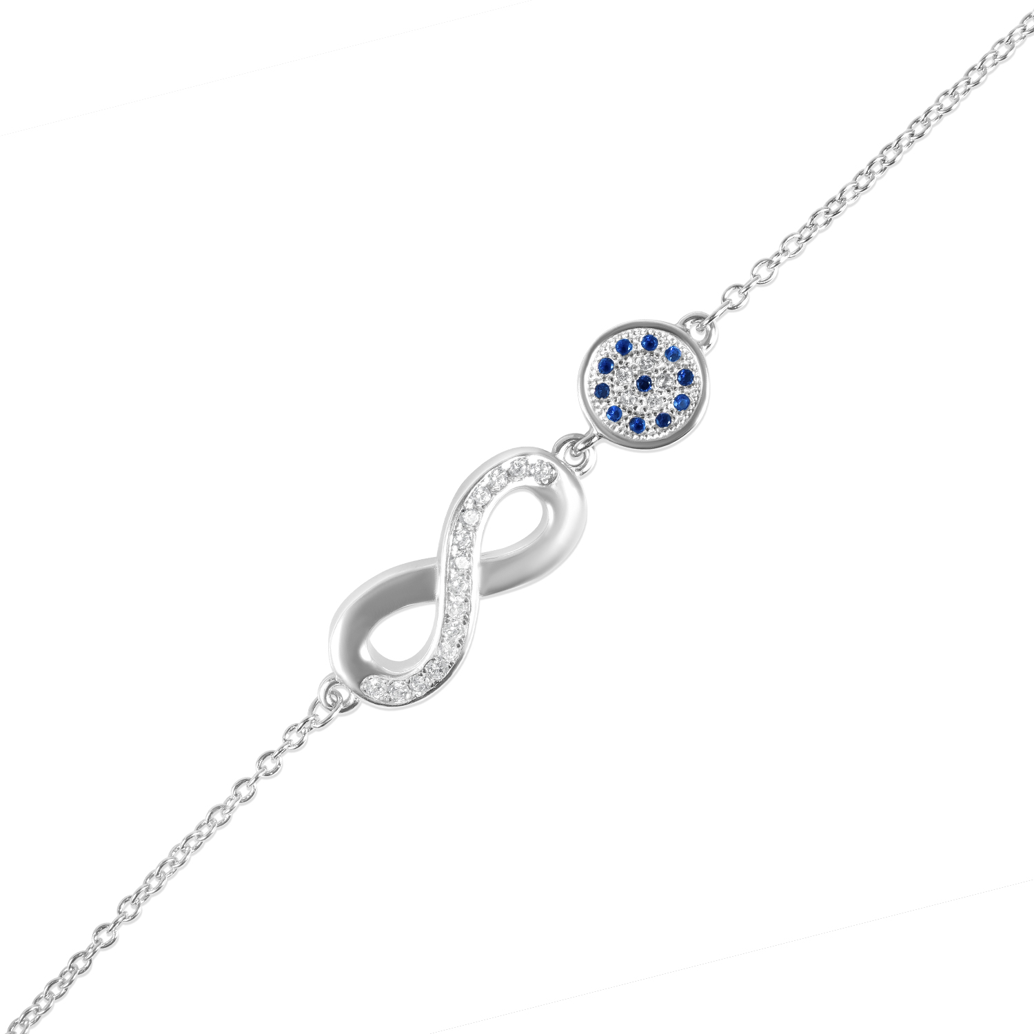 Bratara argint cu semnul infinitului si talisman cu pietre zirconia Infinity Blue Charm