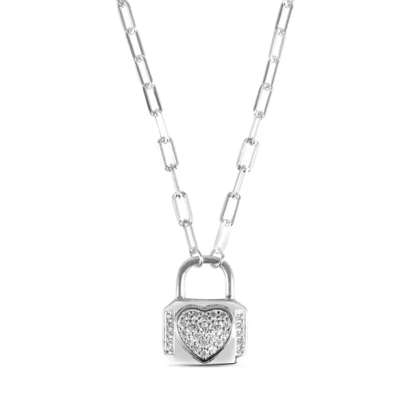 Colier de argint cu lacat si inima si pietre Zirconia Lock of Lumiere