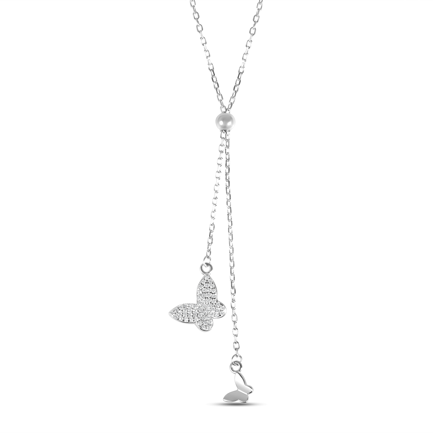Colier de argint cu fluturi si pietre Zirconia Butterfly Silhouette