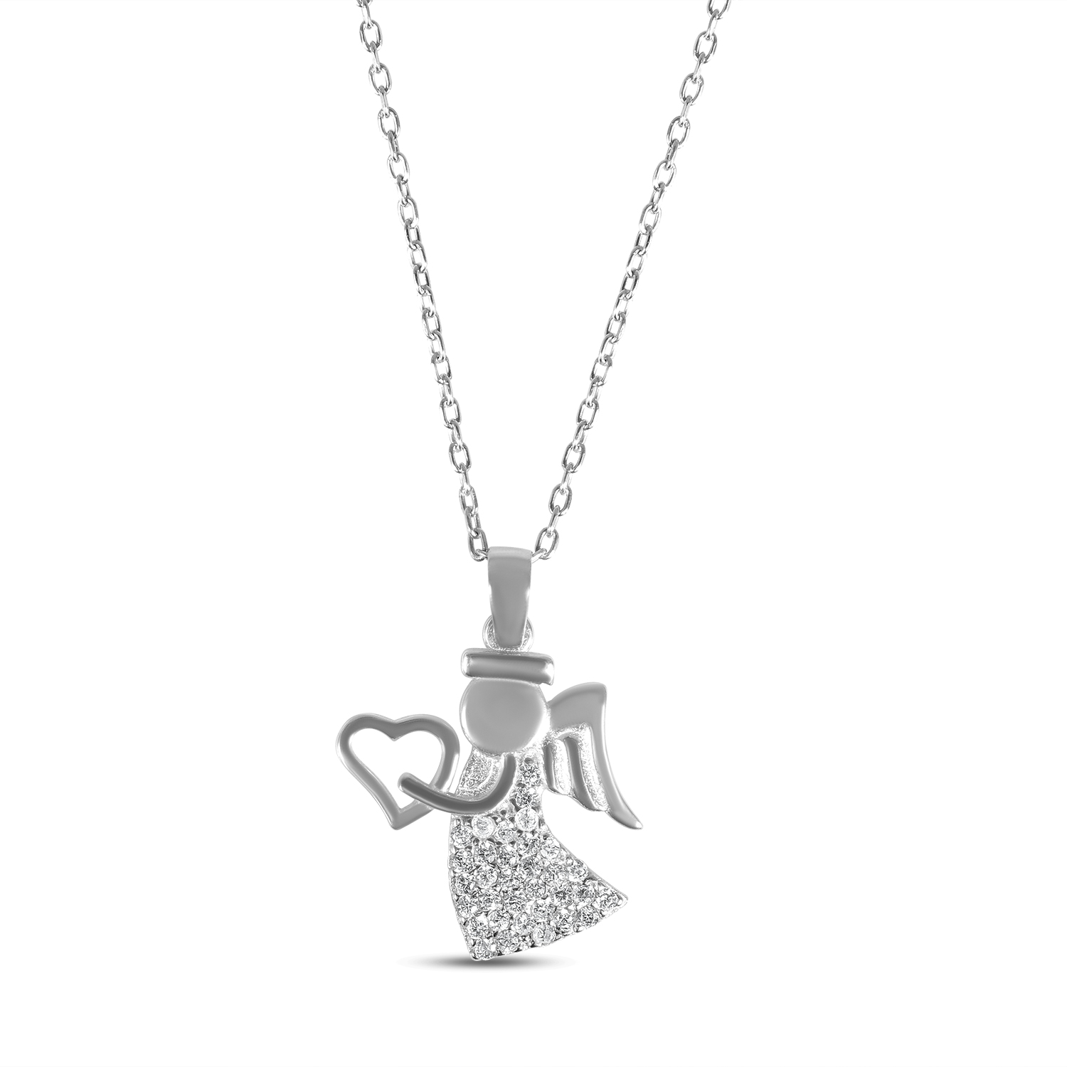 Colier de argint cu inger si pietre zirconia Guardian Light Charm