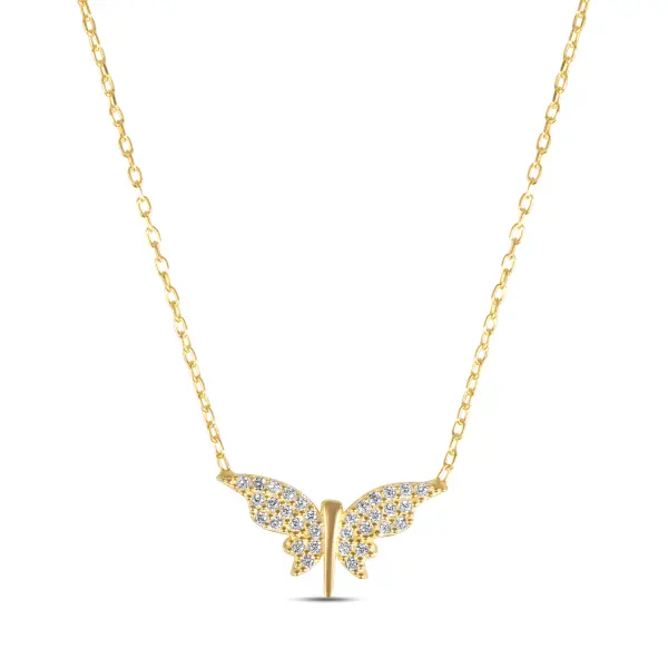 Colier de argint galben cu fluture si pietre Zirconia Golden Butterfly Grace