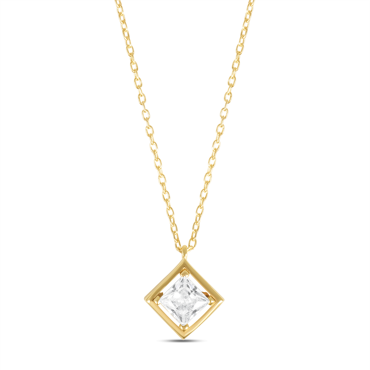 Colier de argint galben cu piatra Zirconia Golden Square Glow