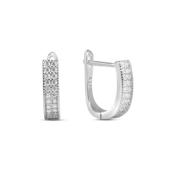 Cercei argint ingusti cu pietre Zirconia Arc Slim