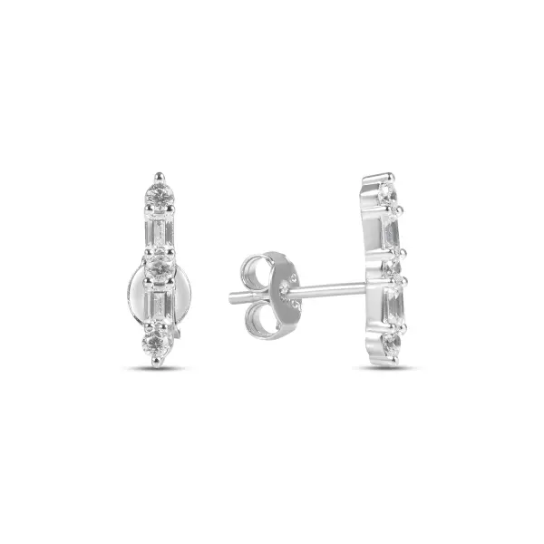 Cercei argint ingusti cu pietre Zirconia Slim Shine