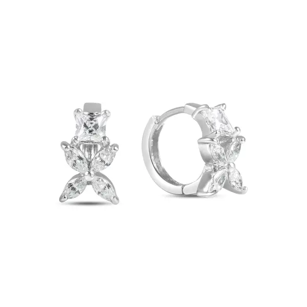 Cercei argint cu pietre Zirconia in 4 petale si piatra patrata Silver Bloom Geometry