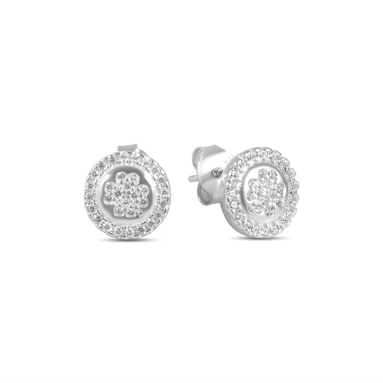Cercei argint cu trifoi si pietre Zirconia Clover Halo Shine