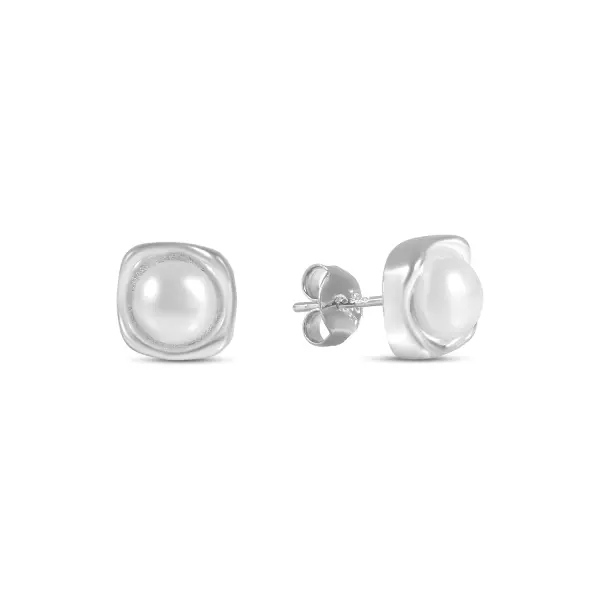 Cercei argint cu perla si model in valuri Wave Pearl Elegance