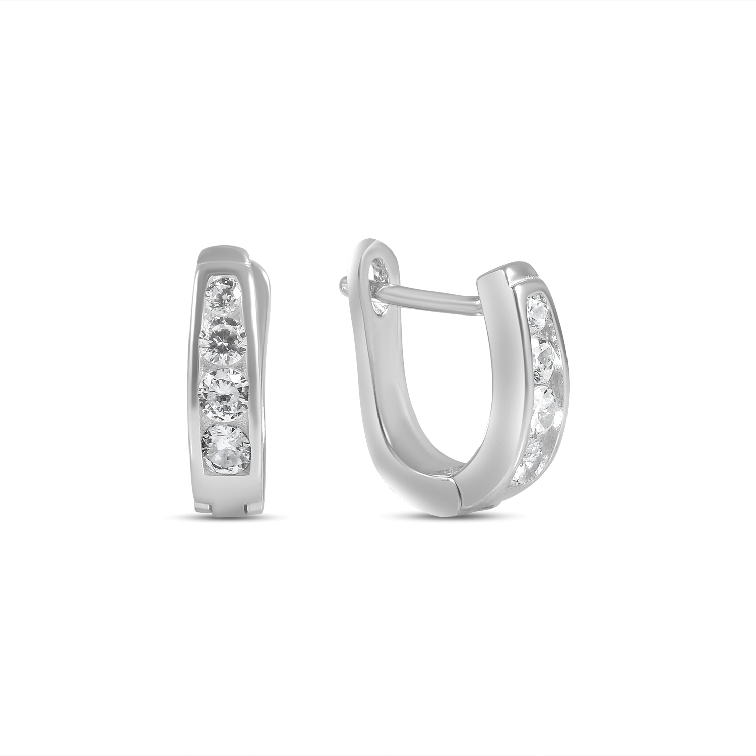 Cercei argint ingusti cu pietre Zirconia Slim Crystal Line