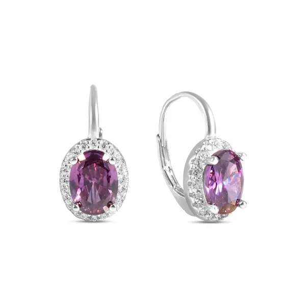 Cercei argint cu piatra Zirconia mov si pietricele mici Purple Halo Elegance