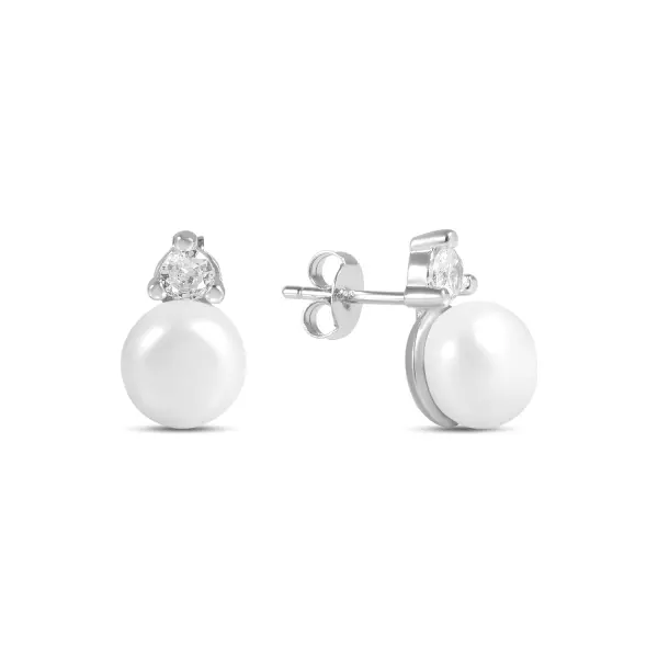Cercei argint cu perla si piatra Zirconia Pearl Drop Crystal