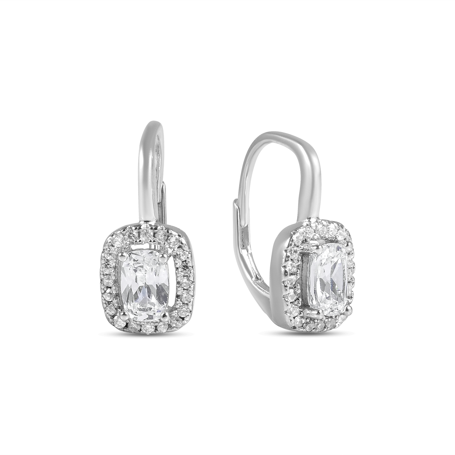 Cercei argint cu piatra Zirconia mare si pietricele mici Halo Crystal Shine