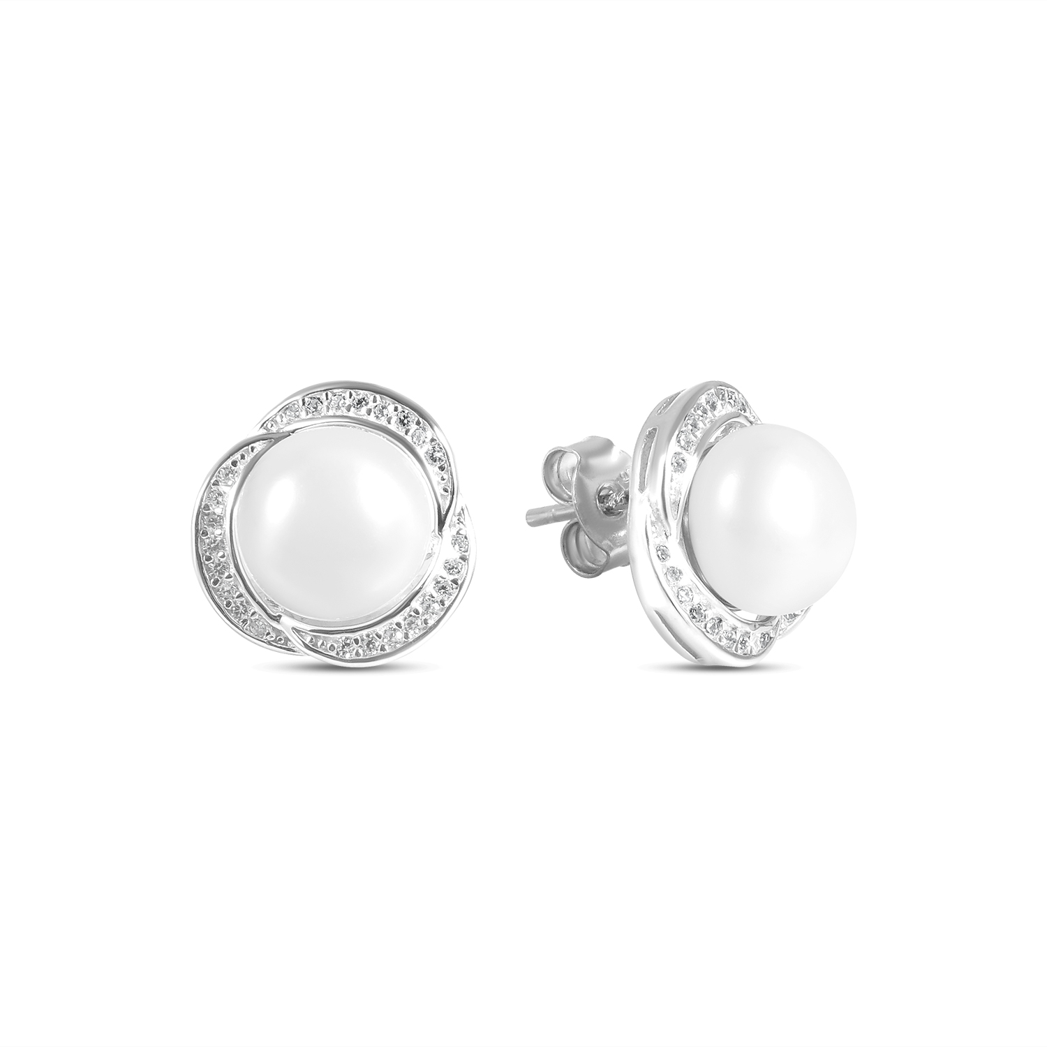 Cercei argint cu perla si pietre Zirconia Pearl Halo Shine