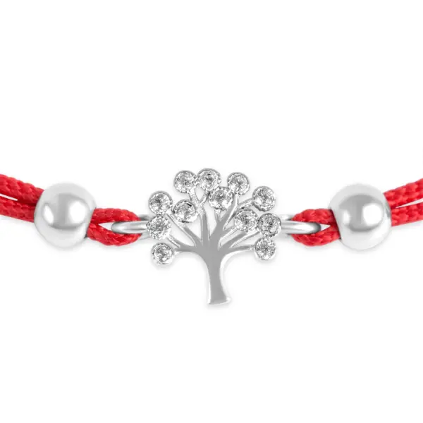 Bratara argint cu snur rosu si copac cu pietre Zirconia Tree of Life