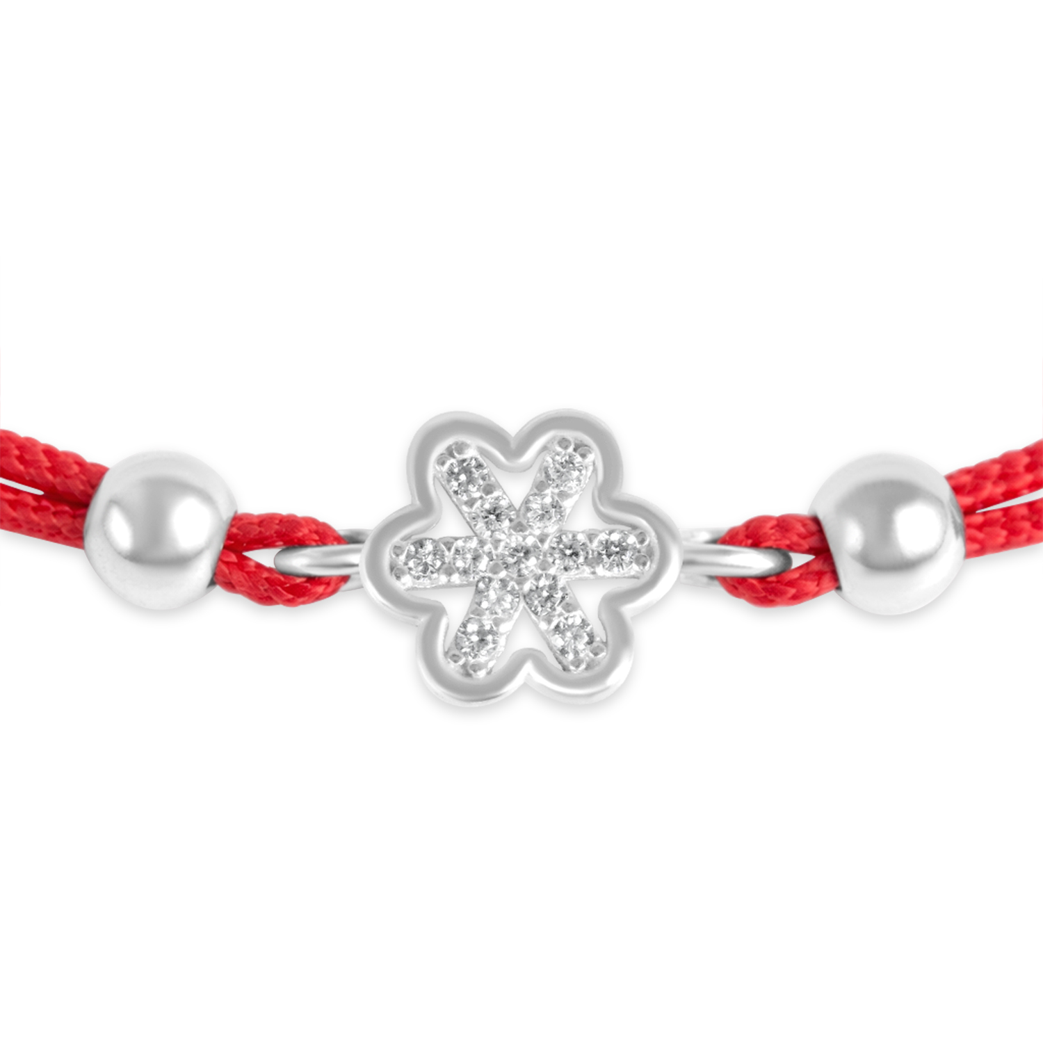 Bratara argint cu snur rosu si floare cu pietre Zirconia Crystal Bloom