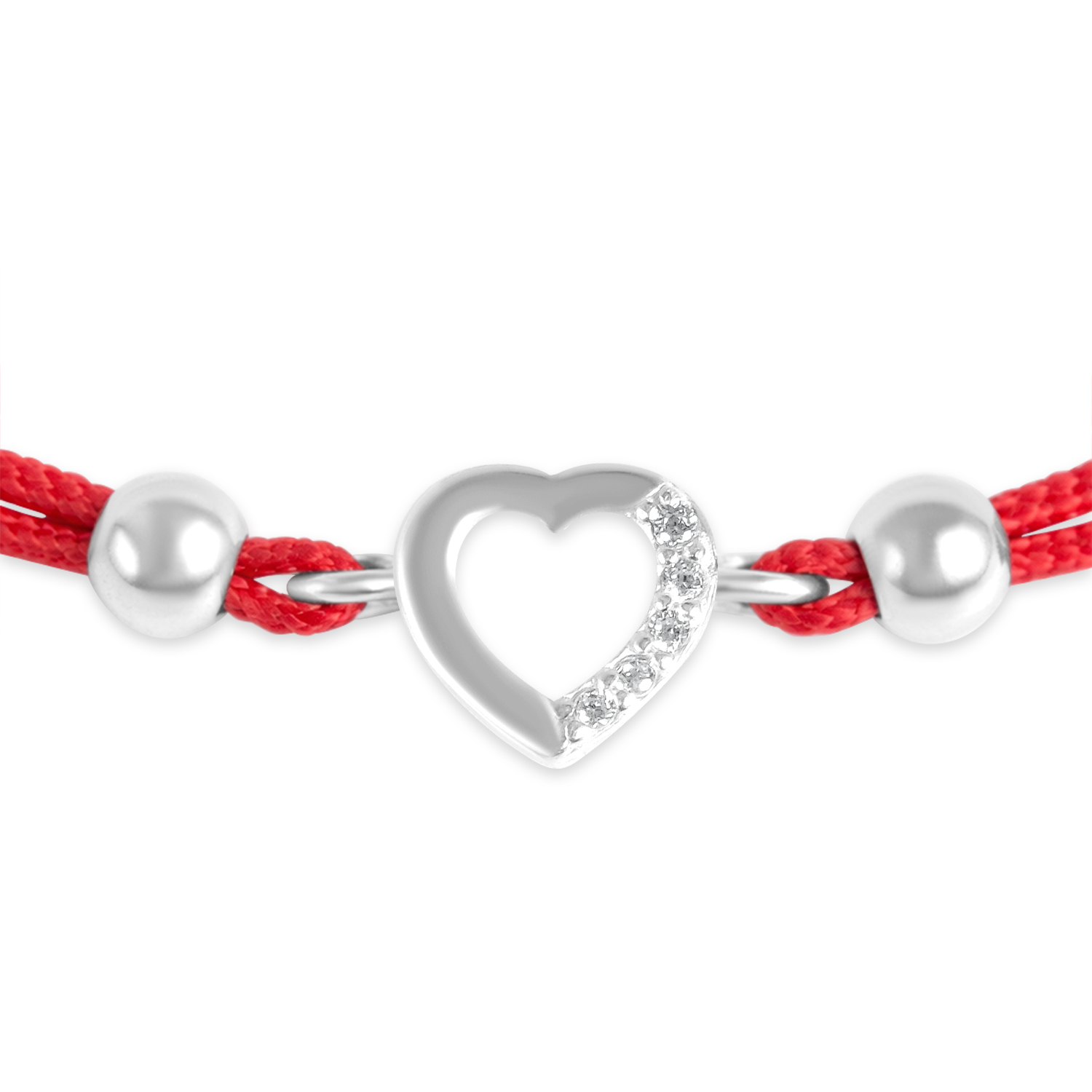 Bratara argint cu snur rosu si inima cu pietre Zirconia Heart Glow