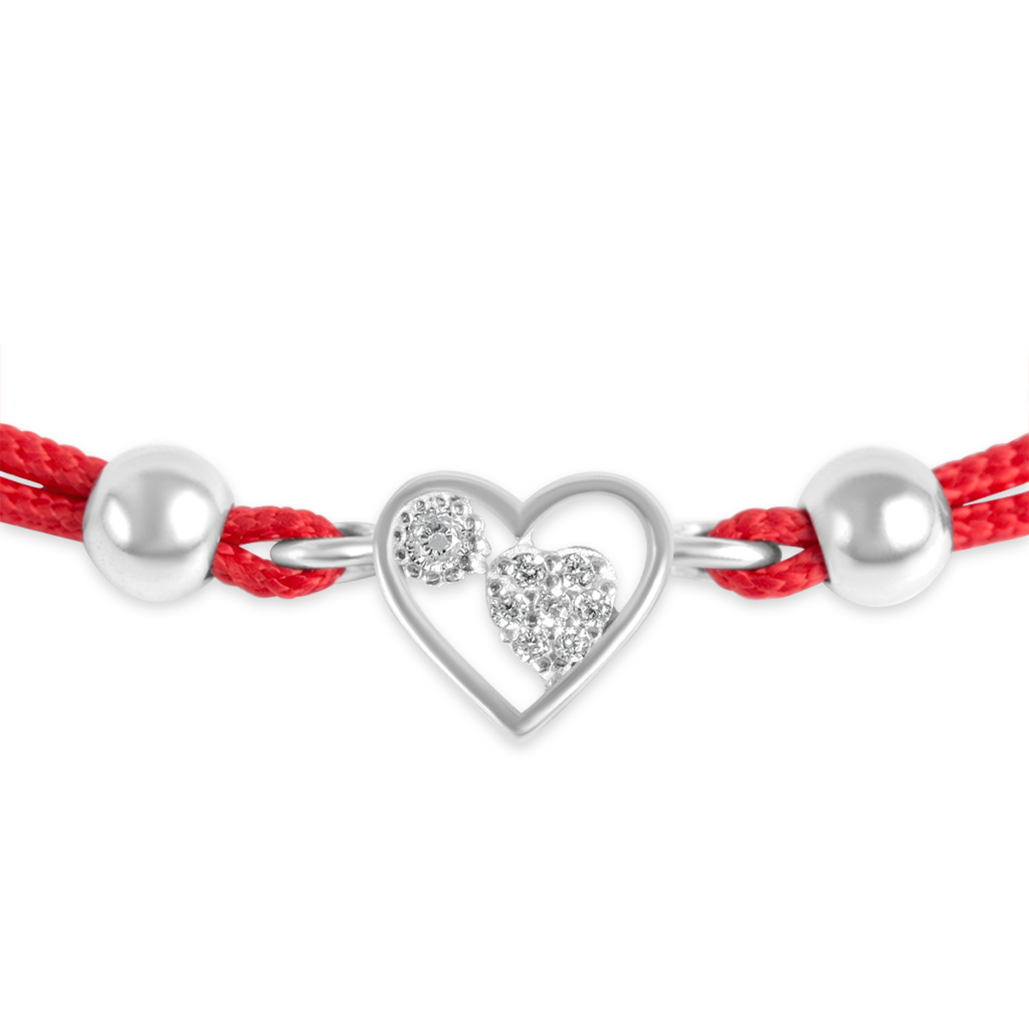 Bratara argint cu snur rosu si inima cu pietre zirconia Love Glow