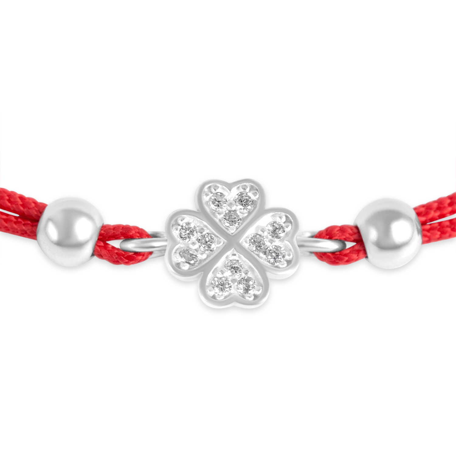 Bratara argint cu snur rosu si trifoi cu patru foi cu pietre Zirconia Lucky Charm