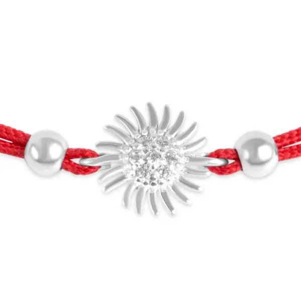 Bratara argint cu snur rosu in forma de soare cu pietre Zirconia Solar Glow